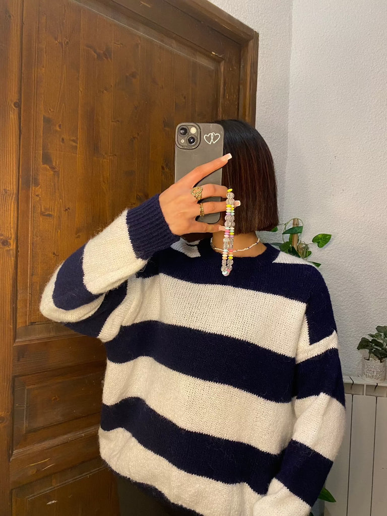 pull rayé femme bleu et blanc 